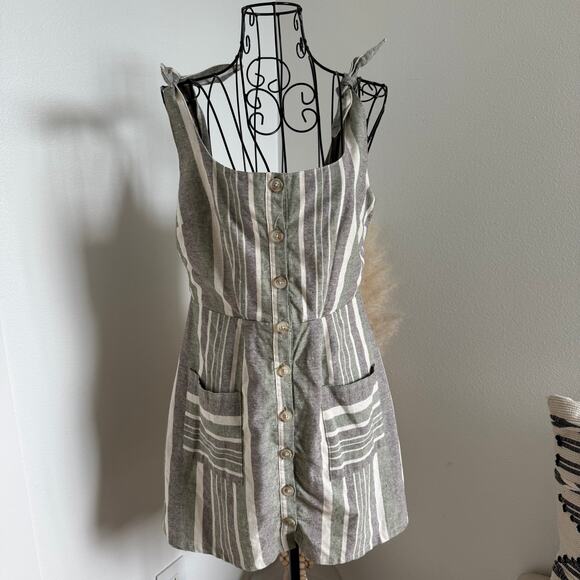 Dress Forum Striped Button-Front Mini Dress Medium Tie Strap Pockets - Picture 1 of 6